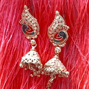 🪭 Indian Jumka Peacock Bell Earrings in Gold-tone NEW!